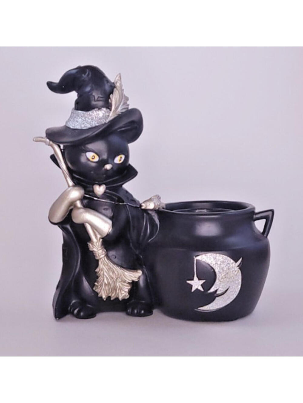 Yankee Candle SOPHIA CAT WITCH CAULDRON & BROOM Ceramic Votive/Tea Light Holder